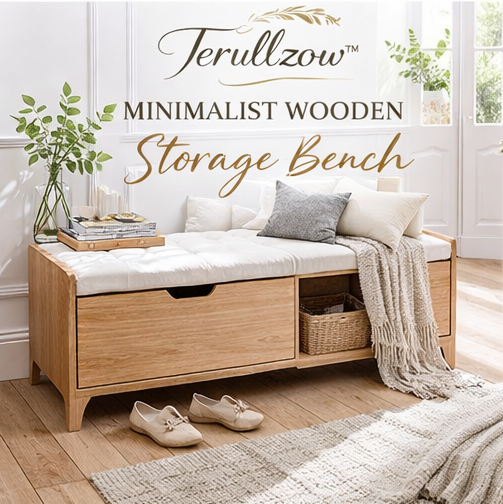 Terullzow™ Minimalist Wooden Storage Bench, Small spaces, home organization, or adding extra seating with hidden storage