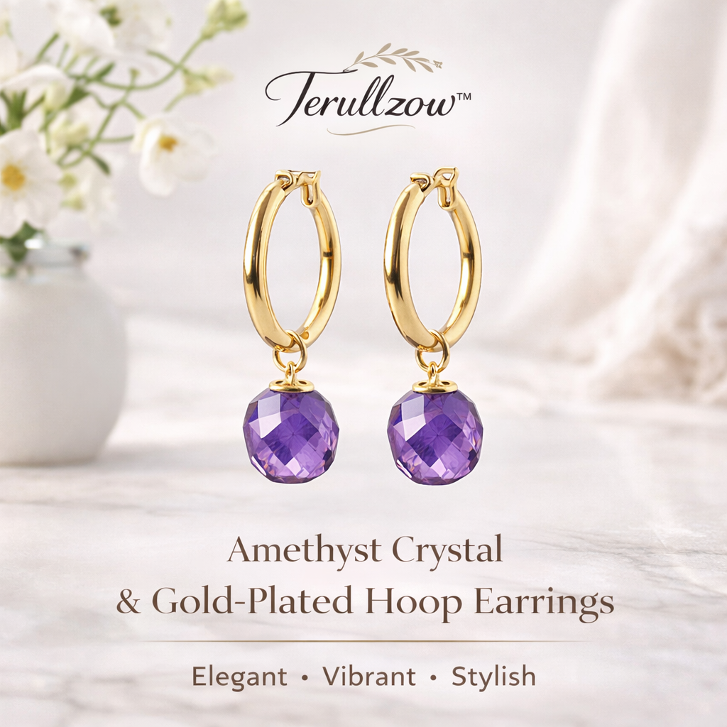 Terullzow™ Amethyst Crystal & Gold-Plated Hoop Earrings, Everyday wear, evening events, and statement pieces