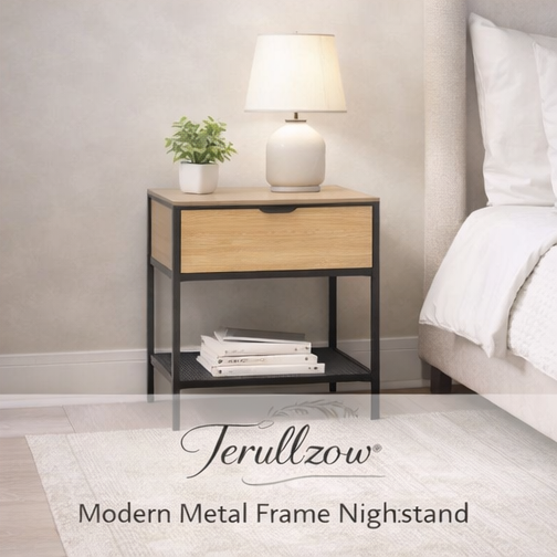 Terullzow™ Modern Metal Frame Nightstand, Bedrooms, small apartments, or modern home décor