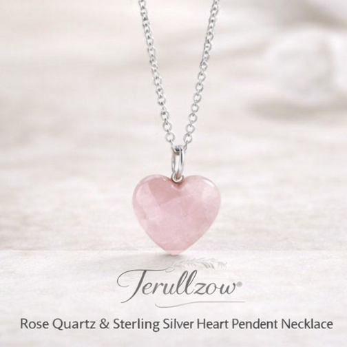 Terullzow™ Rose Quartz & Sterling Silver Heart Pendant Necklace, Romantic gifts, everyday elegance, or special occasions