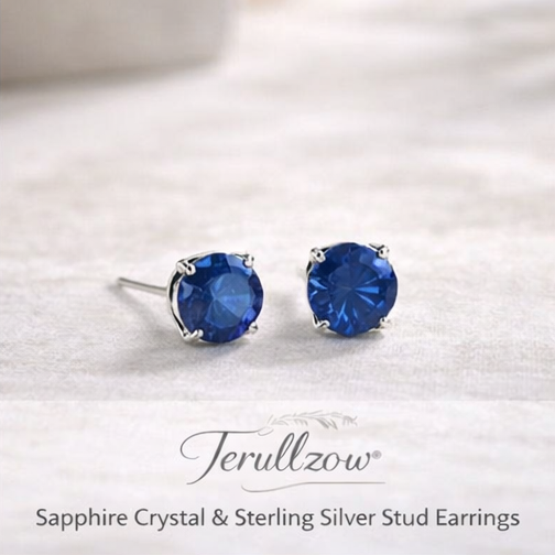 Terullzow™ Sapphire Crystal & Sterling Silver Stud Earrings, Daily wear, work attire, and elegant gifting