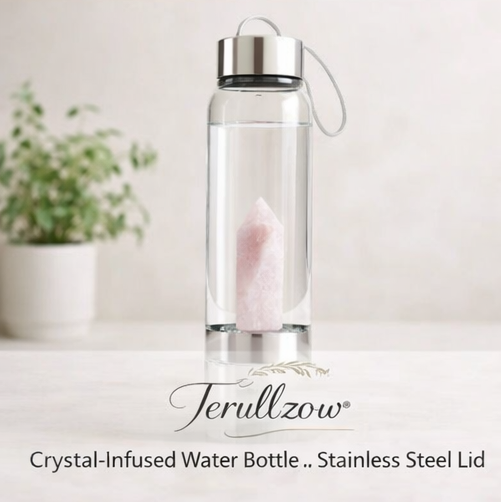 Terullzow™ Crystal-Infused Water Bottle with Stainless Steel Lid, Health-conscious individuals, gifting, and adding elegance to your hydration routine